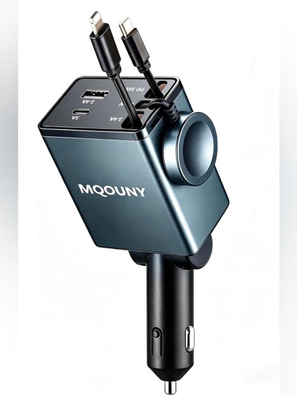 Retractable Car Charger, 87W USB C Fast ChargeBuilt-in Apple Watch.